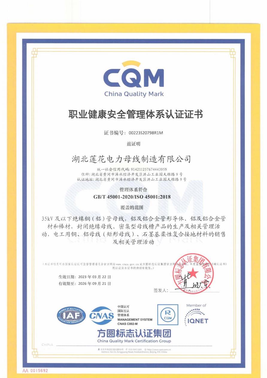 職業(yè)健康管理體系認(rèn)證證書
