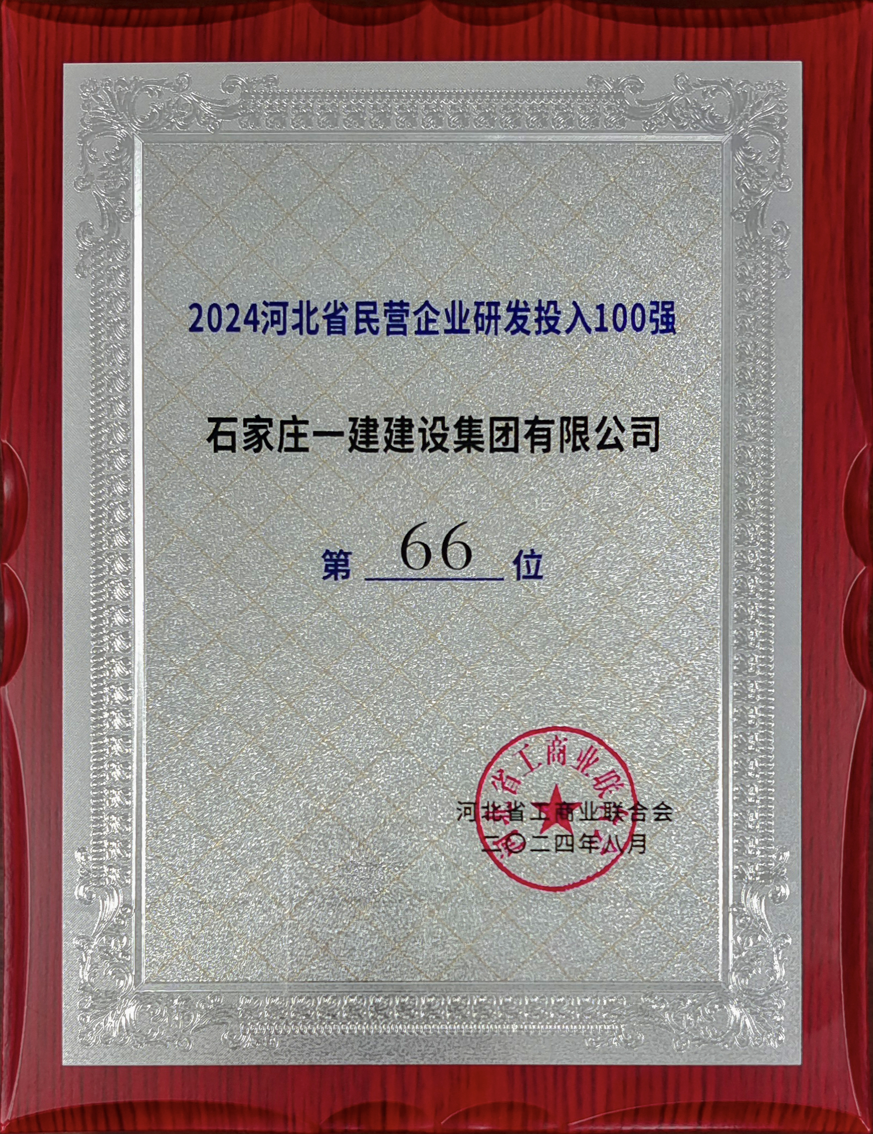 2024河北省民營企業(yè)研發(fā)投入100強(qiáng) 第66位