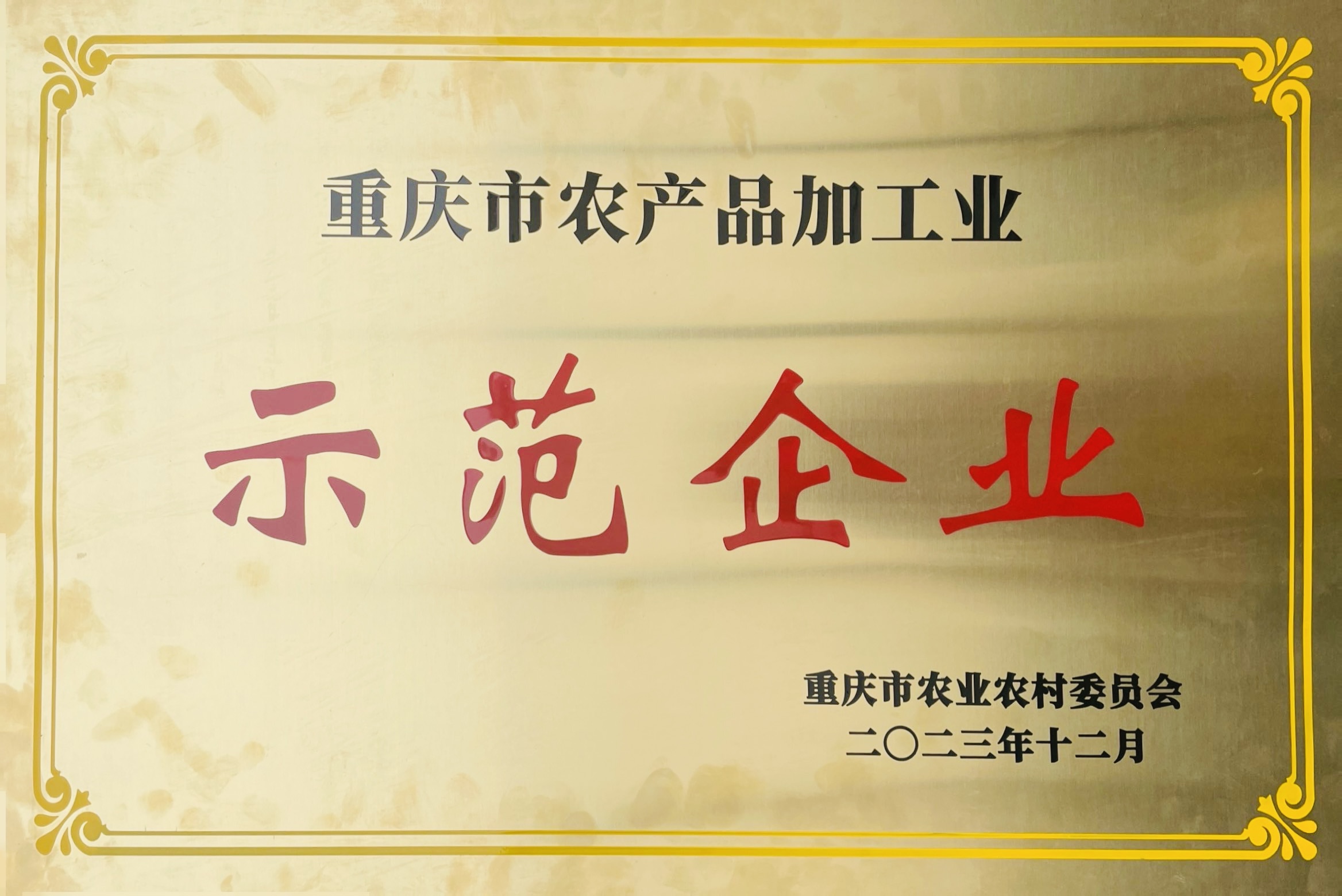 重慶市農(nóng)產(chǎn)品加工業(yè)示范企業(yè)