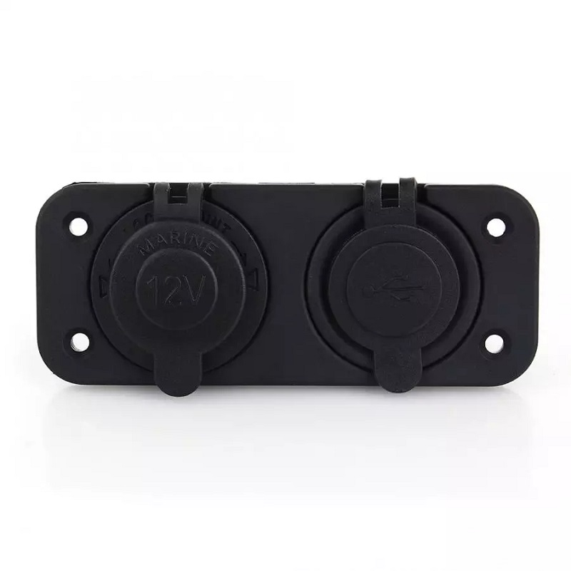 DC 12v 24v 面板安装摩托车船海洋双端口 usb 车载充电器点烟器插座移动电话