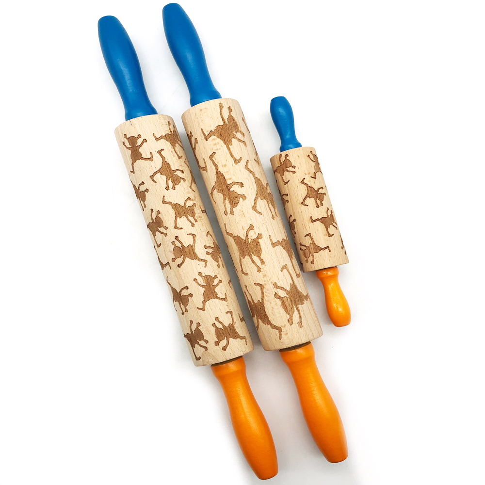 Wholesale Cute Printing 3D Embossed Wood Rolling Pin for Baking