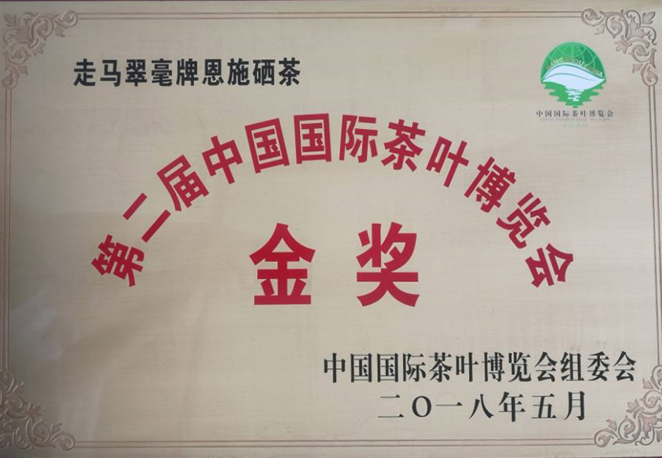 2018年“走馬翠毫”綠茶榮獲“第二屆中國國際茶葉博覽會”金獎