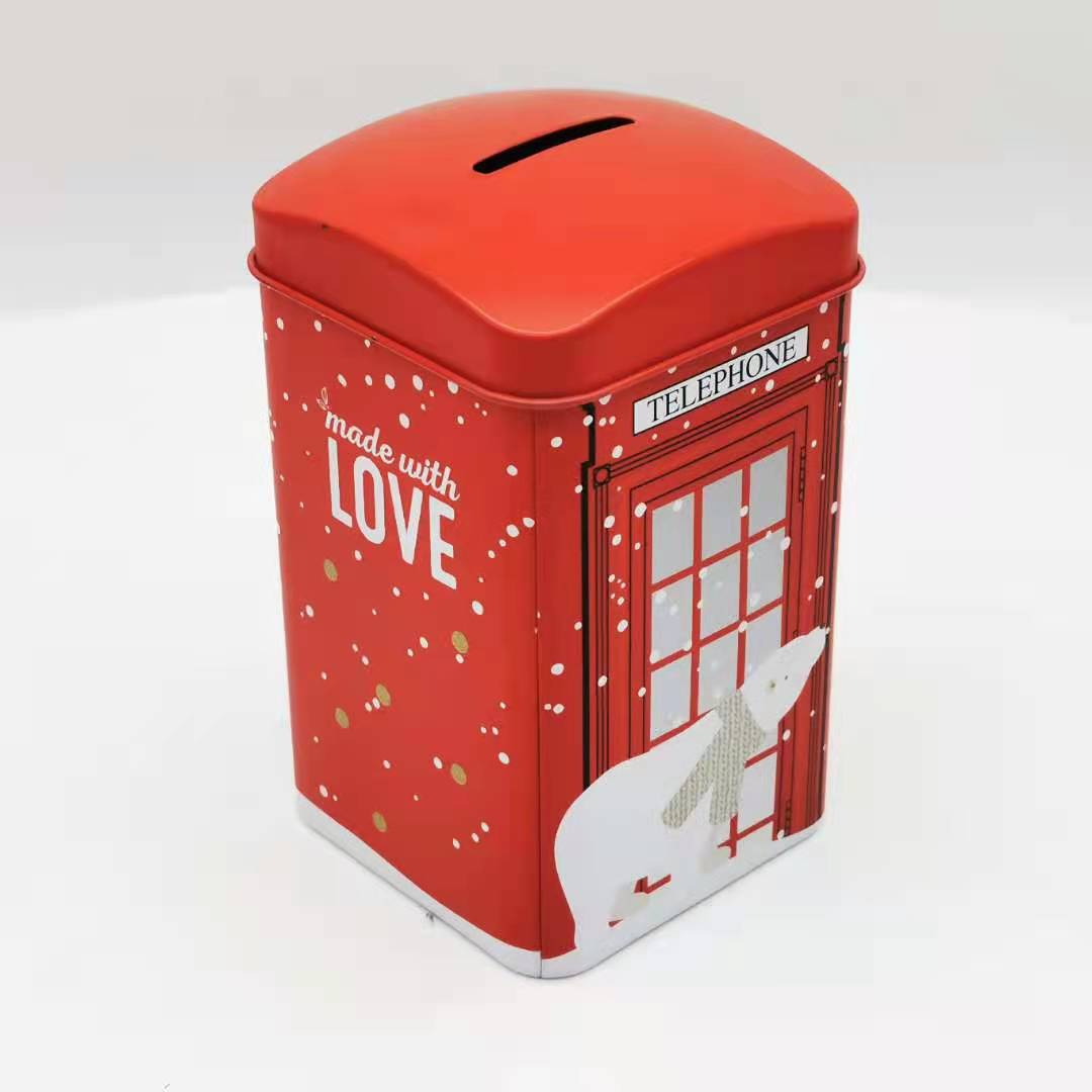 ML- 1407A Customized High quality ?square coin bank tin box with a slot on the top