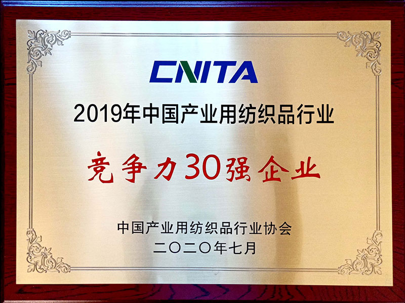 2019年中國產(chǎn)業(yè)用紡織品行業(yè)競(jìng)爭(zhēng)力30強(qiáng)企業(yè)