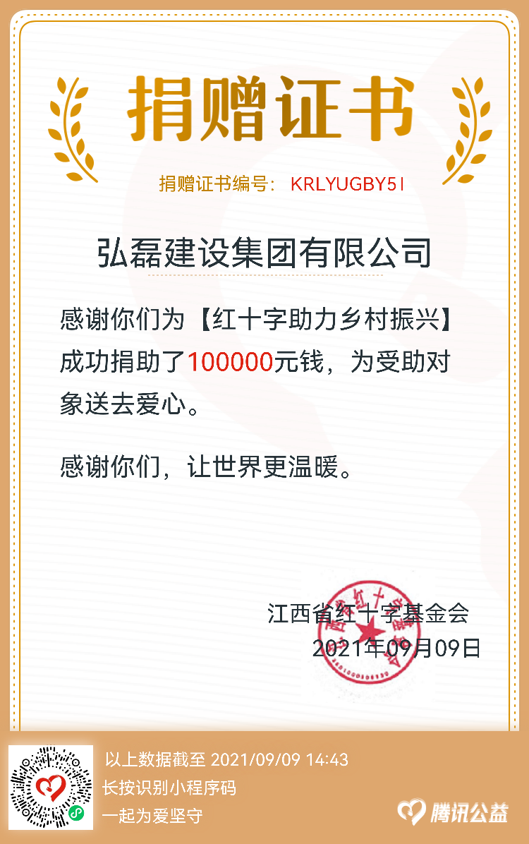 红十字捐赠证书