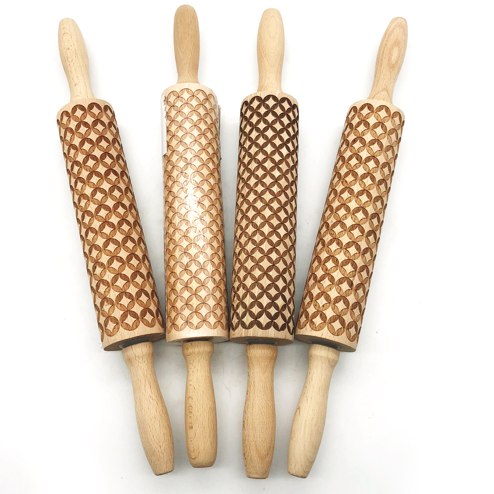 Custom Design Pattern Food Wooden Engraved Embossing Baking Rolling Pin