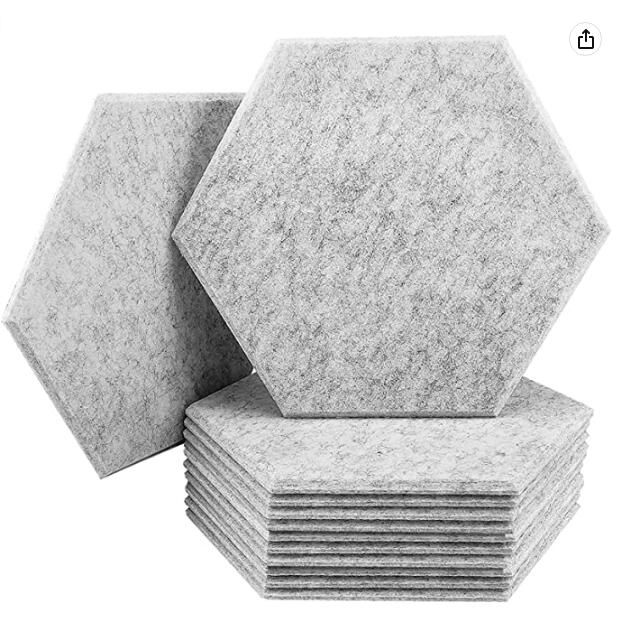 Acoustic Panels Sound Proof Padding 14 X 13 X 0.47 Inches high thickness Sound dampening Felt Panel with fire retardant Use in Home&Offices&Studio (Hexagon, Gray)