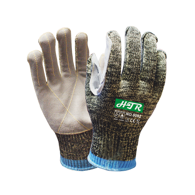 Camouflage anti-cut gloves with leather palm
