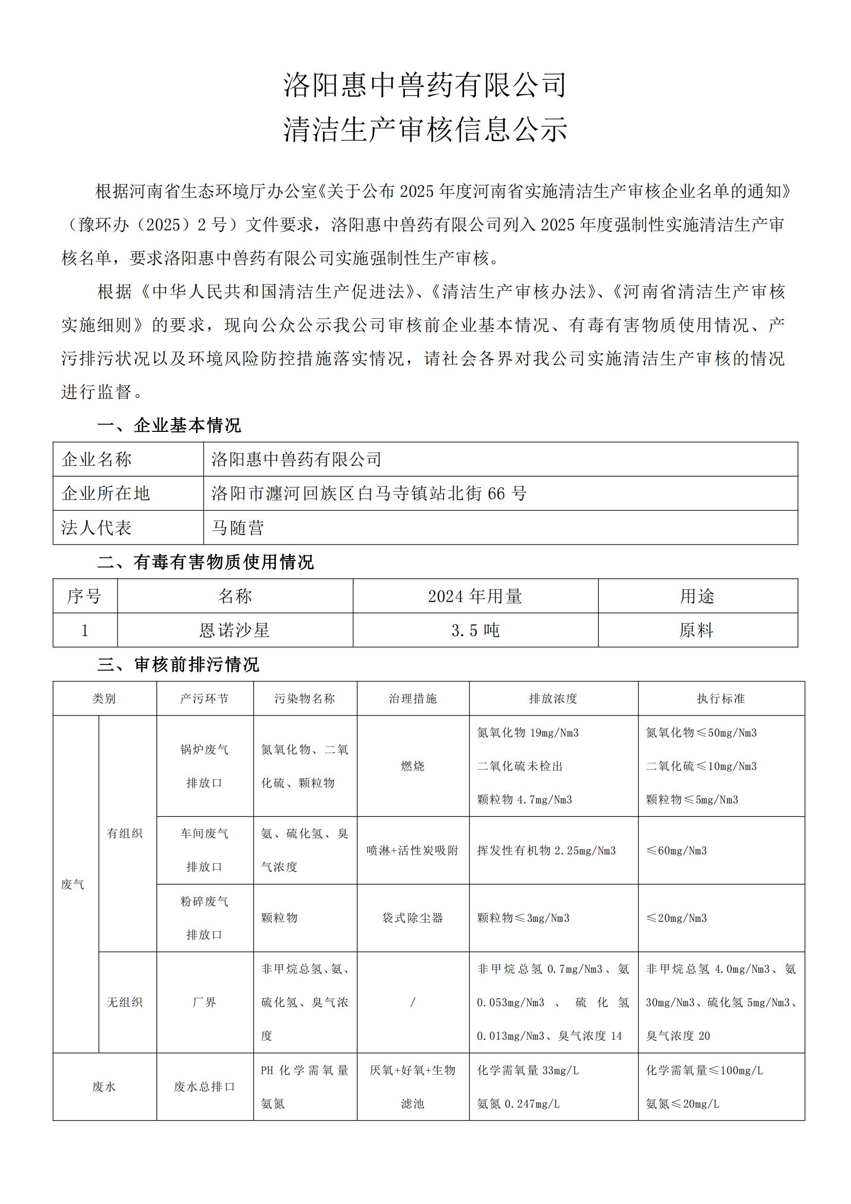 惠中獸藥清潔生產(chǎn)審核信息公示