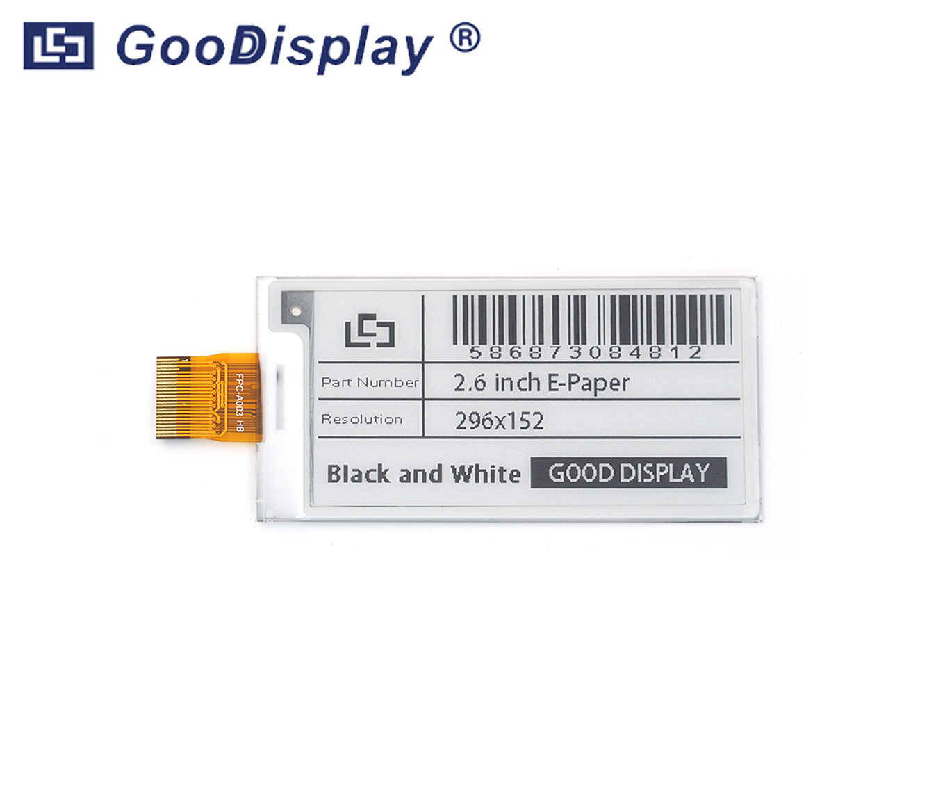 2.66寸電子紙顯示屏 黑白單色電子墨水屏GDEY0266T90