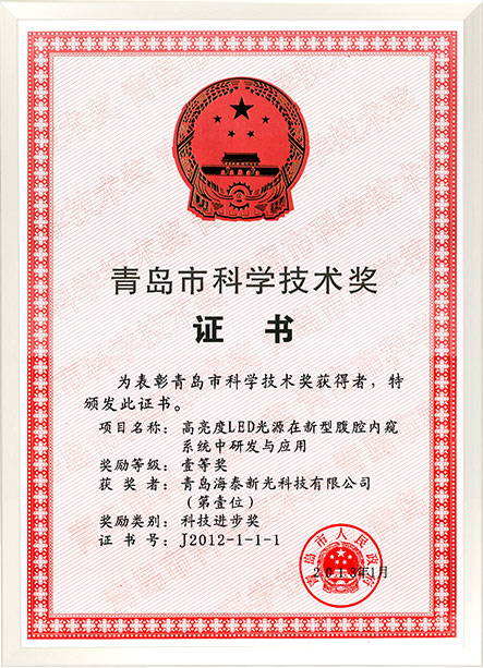 青岛市科学技术奖-科技进步奖