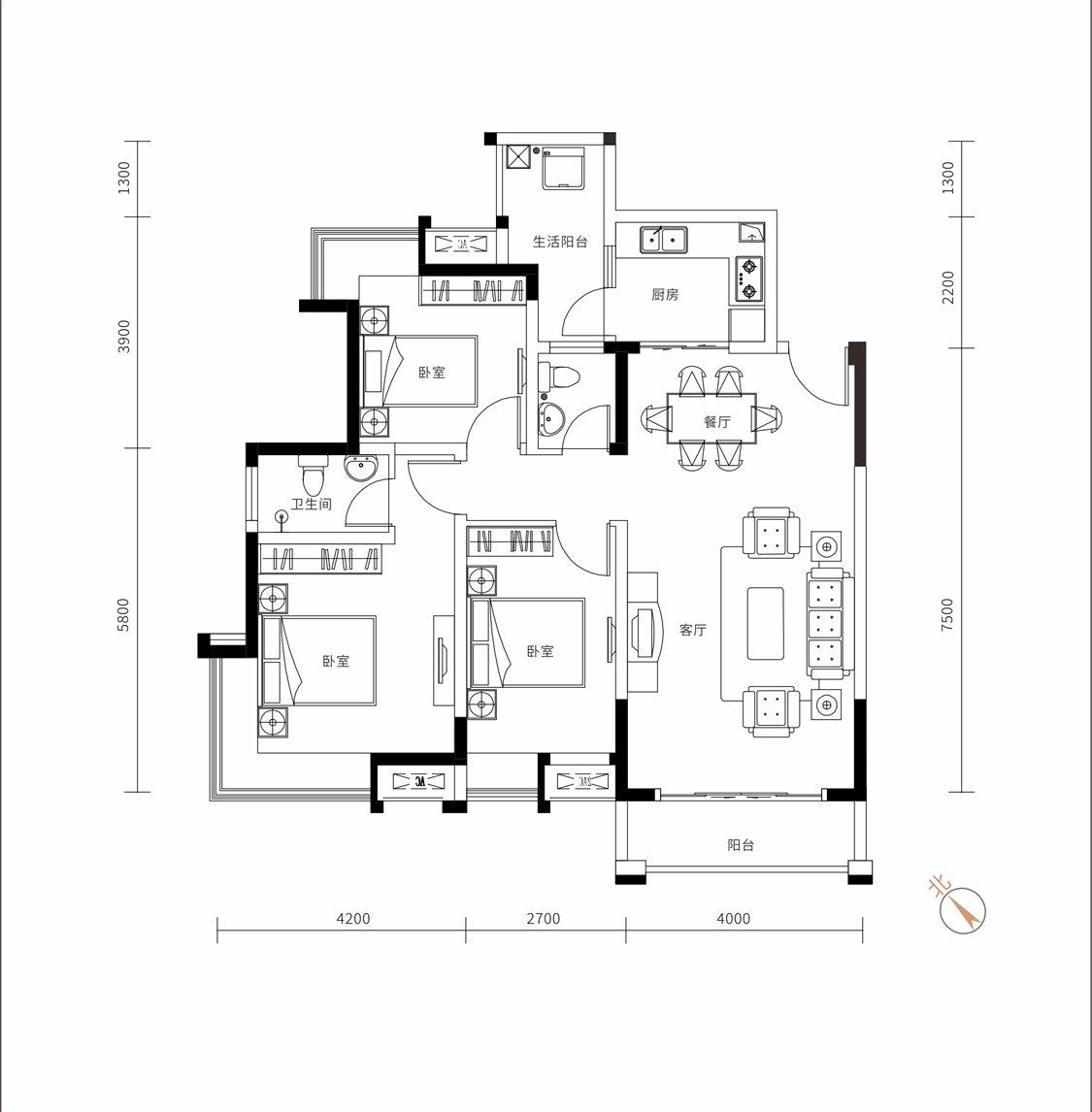 國棟南園貳號小區(qū)房型A戶型