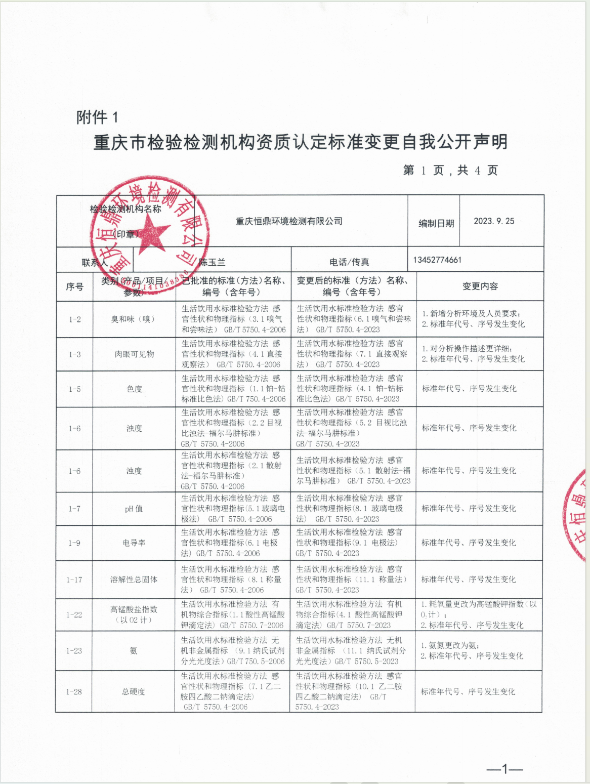 重庆市检验检测机构资质认定标准变更自我公开声明
