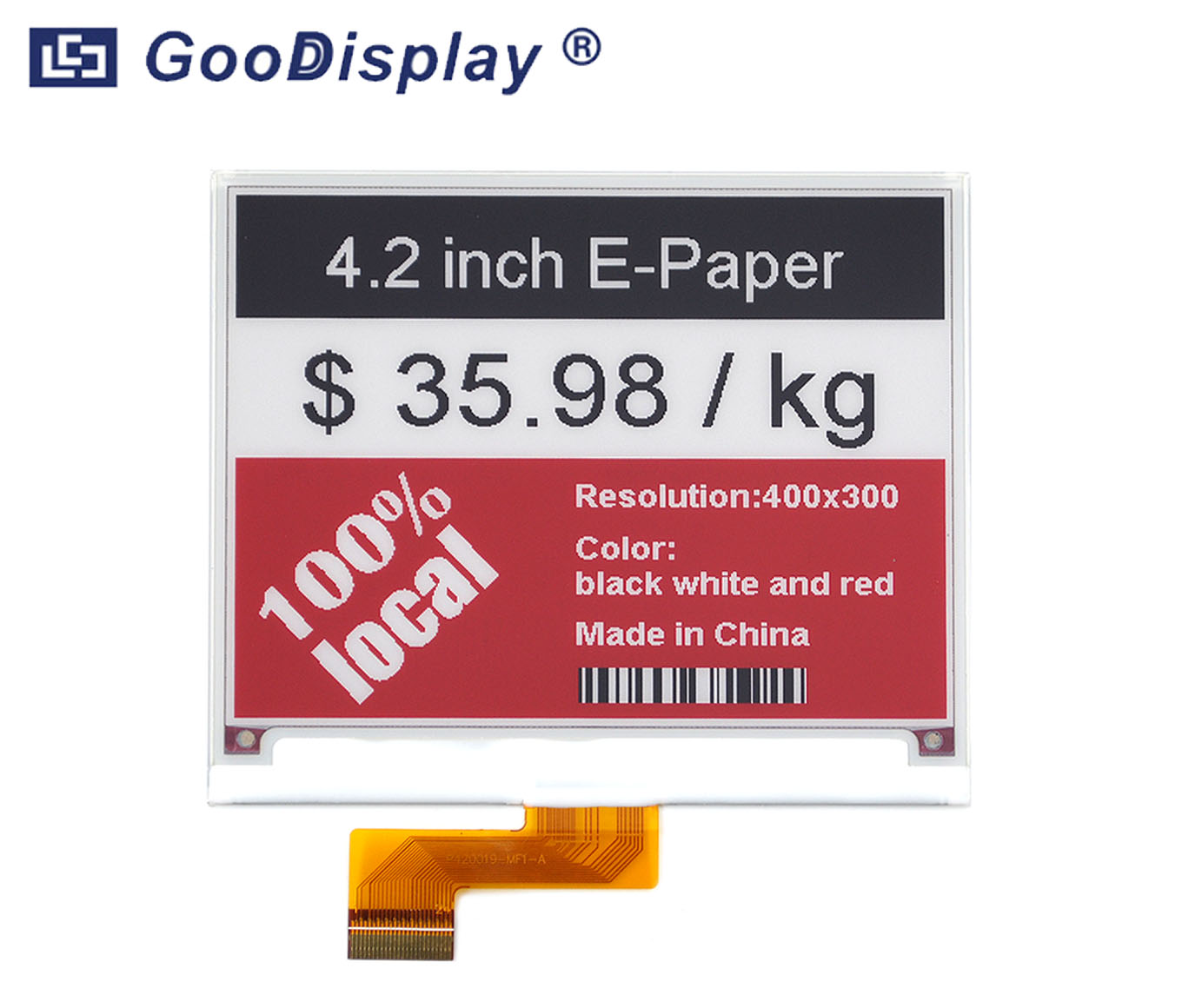 4.2 tri-color  SPI  E Ink display for digital price tag, GDEQ042Z21