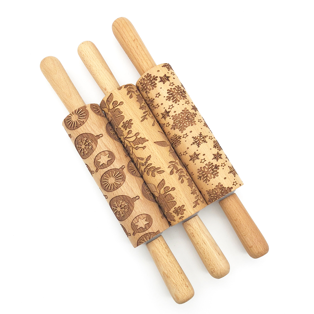 Hot Sale Kitchen Essential Baking Gadget Dough Wooden Embossing Rolling Pin