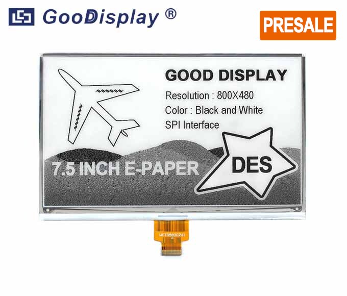 7.5 inch DES epaper display panel low operating temperature, GDEW075M10 (PRESALE)