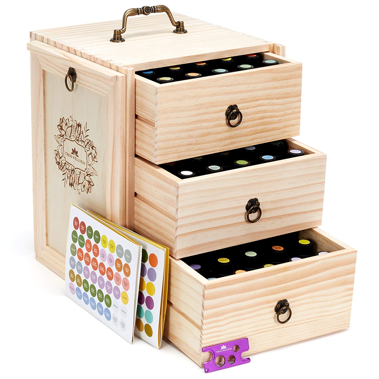 75 Bottles Roller Balls 3 Tier Space Saver Wooden Essential Oil Box Storage Case