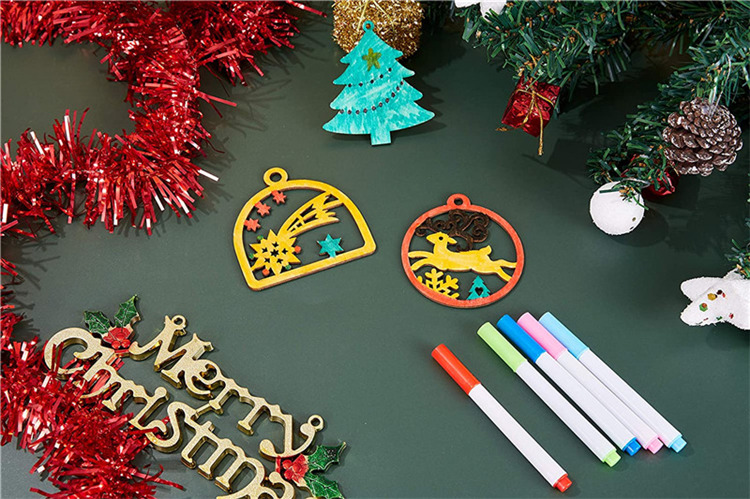 Unfinished christmas wood diy ornaments wooden crafts christmas tree hanging decoration for Kids Crafts